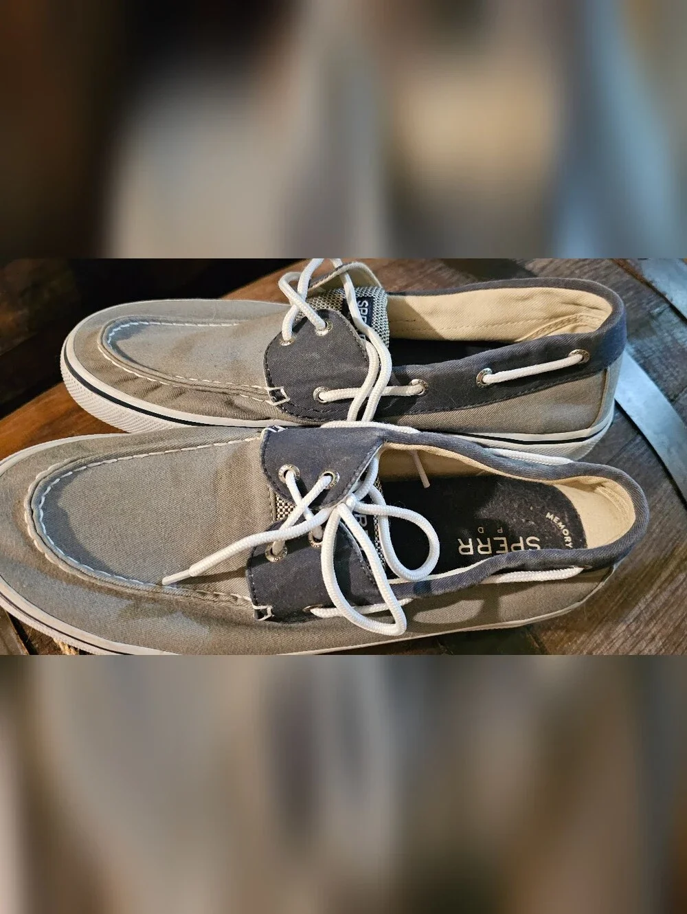 Sperry Classic Boat Shoe in Gray and Navy with White Laces